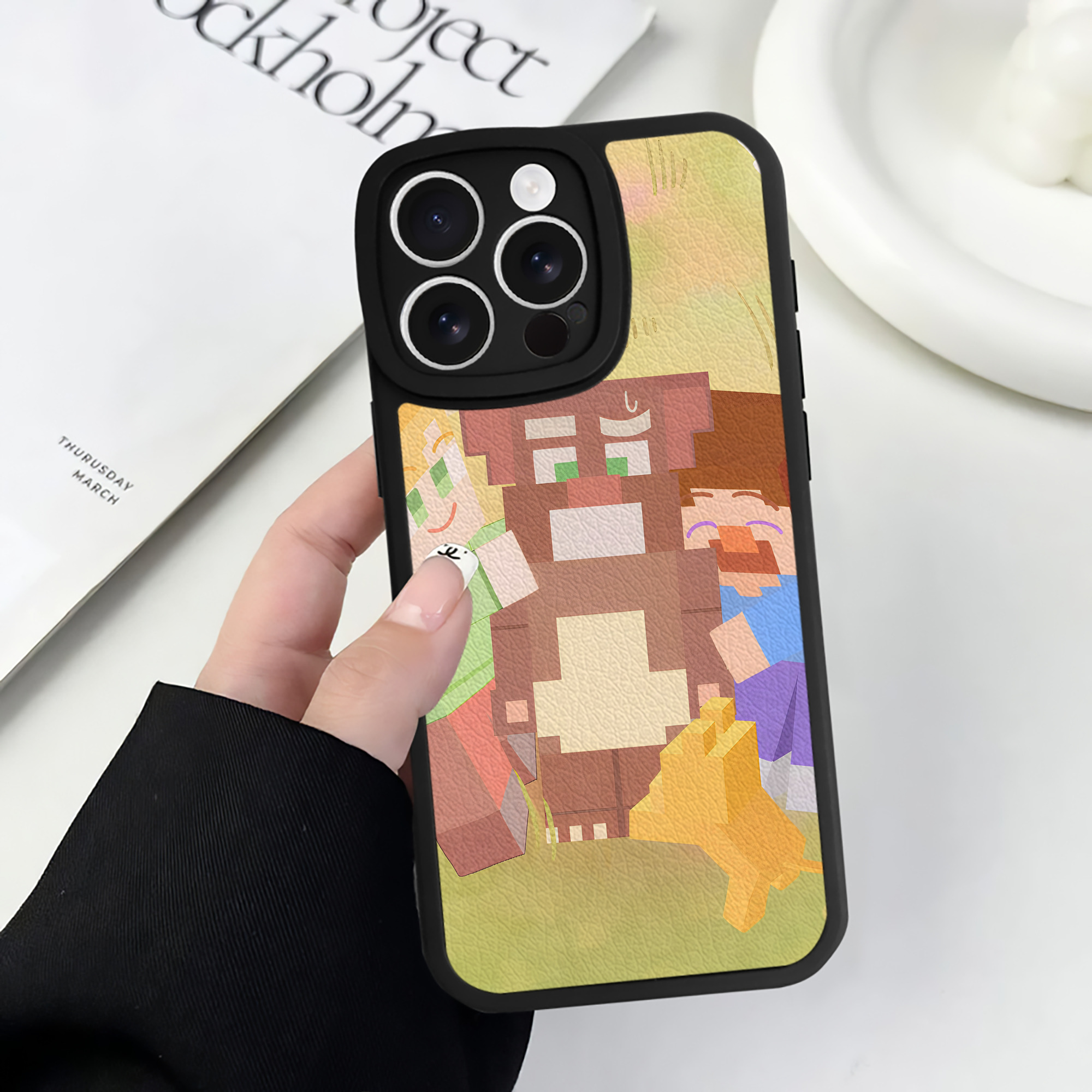 （画像用） マインクラフト ブロックの世界 Minecraft MC Block world 【iPhone 16シリーズ対応】シリコンスマホケース（レザー調） 材質：シリコン